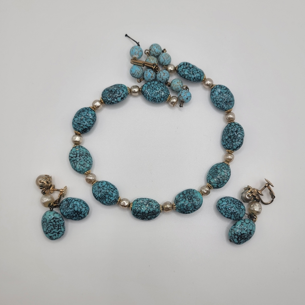 Aaccessocraft NYC Vintage Faux Turquoise Pearl Choker & Earring Set